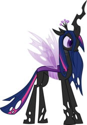 Size: 1380x1981 | Tagged: safe, artist:punzil504, twilight sparkle, changeling, changeling queen, fanfic:hard reset, fanfic:the reign of queen twilight sparkle, g4, bad end, changelingified, fanfic, fanfic art, female, purple changeling, queen twilight, recolor, simple background, solo, species swap, transparent background, twiling, vector