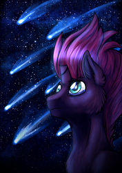 Size: 1414x2000 | Tagged: safe, artist:not-ordinary-pony, tempest shadow, pony, unicorn, g4, my little pony: the movie, broken horn, chest fluff, ear fluff, female, horn, mare, night, night sky, shooting star, sky, starry night, stars