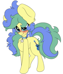 Size: 889x1043 | Tagged: safe, artist:k-kopp, oc, oc only, oc:candy apple, earth pony, pony, blushing, collar, simple background, solo, transparent background