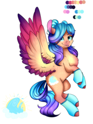 Size: 2988x4000 | Tagged: safe, artist:ondrea, oc, oc only, oc:sunset waves, pegasus, pony, clothes, colored wings, female, gradient mane, gradient wings, rearing, reference sheet, simple background, socks, solo, spread wings, tongue out, transparent background, wings