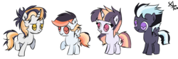 Size: 1684x556 | Tagged: safe, artist:spectrumnightyt, oc, oc only, oc:lunar shine, oc:sky light, oc:sunrays, oc:sunset sparkle, pegasus, pony, unicorn, colt, female, filly, male, siblings, simple background, transparent background