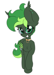 Size: 706x978 | Tagged: safe, artist:k-kopp, oc, oc only, oc:jaded nights, bat pony, collar, ear piercing, earring, glasses, jewelry, piercing, simple background, solo, transparent background