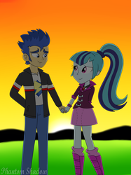 Size: 1280x1707 | Tagged: safe, artist:phantomshadow051, flash sentry, sonata dusk, equestria girls, g4, female, male, senata, shipping, straight