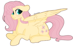 Size: 1569x1011 | Tagged: safe, artist:fioweress, fluttershy, pegasus, pony, g4, cute, female, mare, prone, shyabetes, simple background, smiling, solo, transparent background