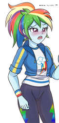 Size: 1984x4092 | Tagged: safe, artist:sumin6301, rainbow dash, equestria girls, g4, my little pony equestria girls: better together, blushing, clothes, female, open mouth, pants, simple background, solo, white background