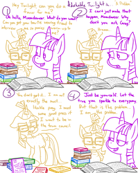 Size: 4779x6013 | Tagged: safe, artist:adorkabletwilightandfriends, moondancer, twilight sparkle, alicorn, pony, unicorn, comic:adorkable twilight and friends, g4, absurd resolution, adorkable twilight, advice, book, comic, duo, fanfic, library, lineart, slice of life, study, twilight sparkle (alicorn)