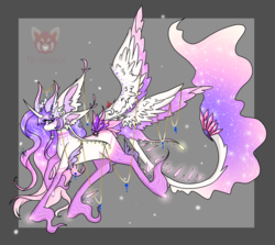 Size: 1280x1141 | Tagged: safe, artist:niniibear, oc, oc only, pony, unicorn, awesome, crystal, cute, design, horns, pink, purple, solo, species, wings