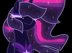 Size: 960x716 | Tagged: safe, artist:lymamynsay11, twilight sparkle, pony, g4, black background, equestria girls ponified, ethereal mane, galaxy mane, midnight sparkle, ponified, simple background