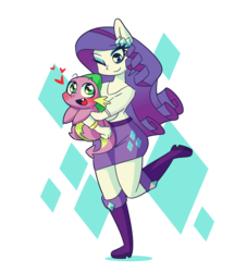 Size: 2000x2200 | Tagged: safe, artist:panyang-panyang, rarity, spike, dragon, equestria girls, g4, blushing, cutie mark background, female, heart, high res, hug, love, male, ponied up, ship:sparity, shipping, simple background, straight, transparent background