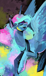 Size: 938x1536 | Tagged: safe, artist:graypaint, princess luna, alicorn, pony, g4, color porn, eyes closed, eyestrain warning, female, open mouth, smiling, solo