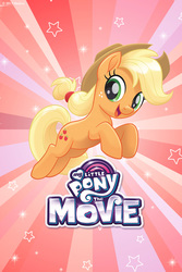 Size: 640x960 | Tagged: safe, applejack, g4, my little pony: the movie, female, my little pony logo, phone wallpaper, solo, sunburst background, wallpaper