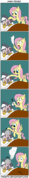 Size: 549x3336 | Tagged: safe, artist:pheeph, fluttershy, zecora, a health of information, g4, bed, comic, fever, kettle, napkin, old master q, parody, sick, spots, steam, swamp fever, teapot, towel