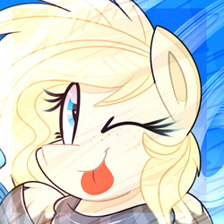 Size: 400x400 | Tagged: safe, artist:lynchristina, oc, oc only, pony, :p, bust, commission, one eye closed, portrait, silly, solo, tongue out, wink