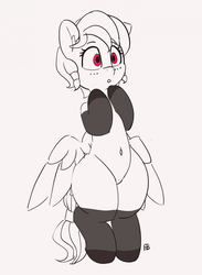 Size: 1280x1750 | Tagged: safe, artist:pabbley, rainbow dash, g4, alternate hairstyle, belly button, bipedal, blushing, butt wings, clothes, female, partial color, socks, solo