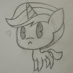 Size: 1024x1024 | Tagged: safe, artist:showtimeandcoal, oc, oc only, oc:blank slate, pony, unicorn, black and white, chibi, colt, grayscale, male, monochrome, pencil, sketch, solo, traditional art