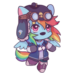 Size: 2067x2067 | Tagged: safe, artist:nitrogenowo, rainbow dash, anthro, g4, chibi, clothes, female, goggles, high res, mare, multicolored hair, simple background, solo, transparent background