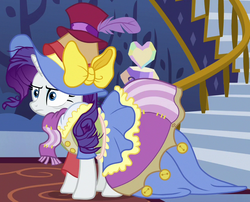 Size: 717x578 | Tagged: safe, screencap, rarity, pony, unicorn, fame and misfortune, g4, clothes, cropped, dress, female, hat, mare, outfit catalog, solo, stress couture