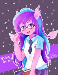 Size: 1080x1400 | Tagged: safe, artist:pika-chany, oc, oc only, oc:melody aurora, equestria girls, g4, book, clothes, cute, equestria girls-ified, glasses, moe, ocbetes, offspring, parent:flash sentry, parent:twilight sparkle, parents:flashlight, signature, skirt, spectacles, wings