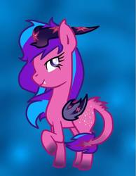 Size: 480x618 | Tagged: safe, artist:purpleloverpony, oc, oc only, oc:melody aurora, succubus, succubus pony, fangs, female, offspring, parent:flash sentry, parent:twilight sparkle, parents:flashlight, solo, species swap, succubus oc