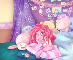 Size: 1939x1594 | Tagged: safe, artist:jumblehorse, artist:sl0ne, applejack, fluttershy, pinkie pie, rainbow dash, rarity, twilight sparkle, alicorn, human, equestria girls, g4, bed, clothes, collaboration, female, humane five, humane six, humanized, looking at you, pillow, plushie, pony coloring, smiling, solo focus, twilight sparkle (alicorn)