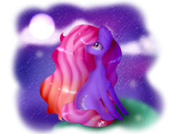 Size: 1024x781 | Tagged: safe, artist:anasflow, oc, oc only, oc:pastel moon, earth pony, pony, moon, night, one eye closed, simple background, sitting, solo, transparent background