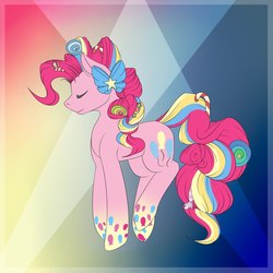 Size: 2000x2000 | Tagged: safe, artist:evakulisreal, pinkie pie, earth pony, pony, g4, eyes closed, female, high res, mare, rainbow power