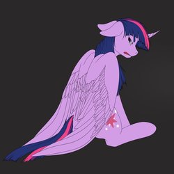 Size: 1024x1024 | Tagged: safe, artist:evakulisreal, twilight sparkle, alicorn, pony, g4, annoyed, female, looking back, mare, rear view, simple background, sitting, solo, twilight sparkle (alicorn), unamused