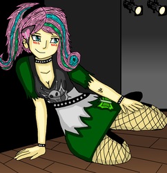 Size: 6400x6604 | Tagged: safe, artist:takrontoxicity, fluttershy, equestria girls, g4, absurd resolution, clothes, collar, female, fishnet stockings, punk, solo