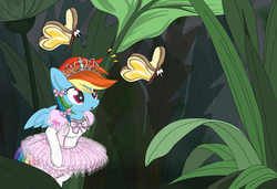 Size: 3500x2400 | Tagged: safe, artist:avchonline, rainbow dash, butterfly, pegasus, pony, semi-anthro, g4, alice in wonderland, ballerina, bread, clothes, crossover, cute, dashabetes, dress, female, food, high res, mare, micro, multicolored hair, panties, pink panties, puffy sleeves, rainbow dash always dresses in style, rainbowrina, underwear