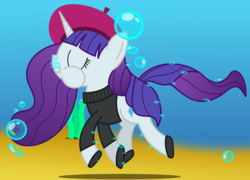 Size: 2500x1800 | Tagged: safe, artist:bladedragoon7575, rarity, pony, unicorn, g4, beatnik rarity, beret, clothes, female, hat, holding breath, mare, shoes, solo, sweater, swimming, underwater