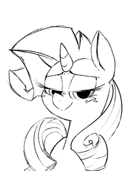 Size: 679x850 | Tagged: safe, rarity, pony, unicorn, g4, bedroom eyes, blushing, bust, female, lineart, looking at you, mare, monochrome, simple background, sketch, solo, white background