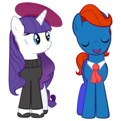 Size: 3009x3000 | Tagged: safe, artist:petraea, rarity, oc, oc:lancer, earth pony, pony, g4, beatnik rarity, beret, clothes, hat, high res, male, necktie, shoes, simple background, stallion, sweater, transparent background, vector