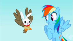 Size: 1283x720 | Tagged: safe, screencap, angel bunny, owlowiscious, rainbow dash, chimera, pegasus, pony, g4, may the best pet win, my little pony: friendship is magic, allpet, collar, dog collar, dream, flying