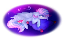 Size: 1024x602 | Tagged: safe, artist:anasflow, oc, oc only, oc:shinning blossom, pegasus, pony, female, mare, pillow, prone, simple background, solo, transparent background