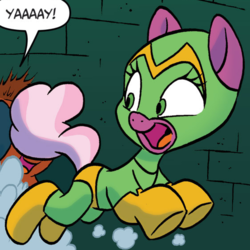 Size: 562x562 | Tagged: safe, artist:jay fosgitt, idw, official comic, cheerilee, earth pony, pony, g4, spoiler:comic, spoiler:comic29, cropped, female, looking back, mare, mystery mare, outfit catalog