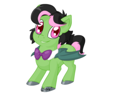 Size: 1024x768 | Tagged: safe, artist:usagi-zakura, oc, oc only, oc:gojiberry, bat pony, bowtie, disguise, disguised changeling, simple background, solo, transparent background