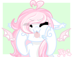 Size: 540x426 | Tagged: safe, artist:pastel-pony-princess, oc, oc only, oc:sylphie, bat pony, :p, bat pony oc, cute, floating wings, silly, simple background, solo, tongue out