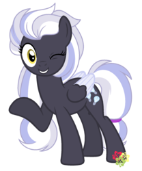 Size: 1266x1522 | Tagged: safe, artist:missbramblemele, oc, oc only, oc:bright star, pegasus, pony, female, looking at you, mare, one eye closed, raised hoof, signature, simple background, solo, transparent background, wink