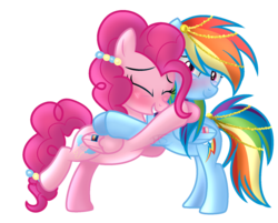 Size: 1024x822 | Tagged: safe, artist:xxmelody-scribblexx, pinkie pie, rainbow dash, pegasus, pony, g4, alternate universe, blushing, eyes closed, female, hug, lesbian, mare, pegasus pinkie pie, race swap, ship:pinkiedash, shipping, simple background, smiling, transparent background