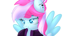 Size: 1897x1080 | Tagged: safe, artist:xxmelody-scribblexx, oc, oc only, oc:strawberry pie, pegasus, pony, clothes, female, mare, simple background, solo, sweater, transparent background