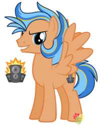 Size: 900x1080 | Tagged: safe, artist:missbramblemele, oc, oc only, oc:sonic boom, pegasus, pony, grin, male, signature, simple background, smiling, solo, spread wings, stallion, standing, transparent background, wings