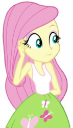 Size: 599x1046 | Tagged: safe, artist:thebarsection, fluttershy, equestria girls, g4, arm behind back, clothes, cute, female, not a vector, shyabetes, simple background, skirt, solo, tank top, transparent background