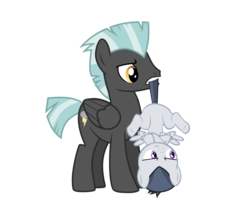 Size: 4419x3827 | Tagged: safe, artist:lunaticdawn, rumble, thunderlane, pegasus, pony, g4, marks and recreation, biting, brothers, colt, featureless crotch, male, simple background, stallion, tail, tail bite, tail pull, transparent background, upside down, vector
