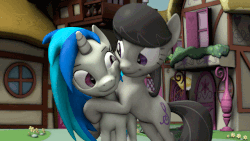 Size: 640x360 | Tagged: safe, artist:tech--pony, dj pon-3, octavia melody, vinyl scratch, earth pony, pony, unicorn, g4, 3d, affection, animated, cheek squish, cute, female, lesbian, looking at each other, mare, nuzzling, ponyville, ship:scratchtavia, shipping, source filmmaker, squishy cheeks, tavibetes, tech--pony is trying to murder us, vinylbetes