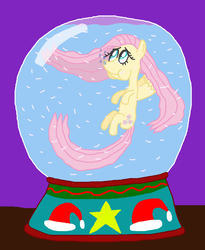 Size: 1974x2406 | Tagged: safe, artist:sb1991, fluttershy, pony, g4, challenge, christmas, equestria amino, hearth's warming, holding breath, holiday, snow globe, story included, underwater