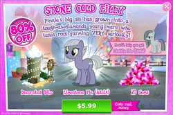 Size: 1085x721 | Tagged: safe, gameloft, screencap, limestone pie, marble pie, earth pony, pony, g4, adult, advertisement, costs real money, crack is cheaper, greed, introduction card, smiling, when she smiles