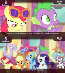 Size: 854x960 | Tagged: safe, screencap, apple bloom, applejack, rainbow dash, rarity, scootaloo, spike, sweetie belle, dragon, pony, cinemare sins, for whom the sweetie belle toils, g4, cutie mark crusaders