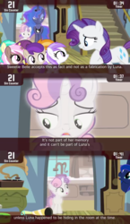 Size: 854x1469 | Tagged: safe, screencap, princess luna, rarity, sweetie belle, cinemare sins, for whom the sweetie belle toils, g4, 5-year-old, dream walker luna