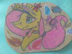 Size: 512x384 | Tagged: safe, artist:crystalnightmarerose, fluttershy, butterfly, pony, g4, female, solo, traditional art
