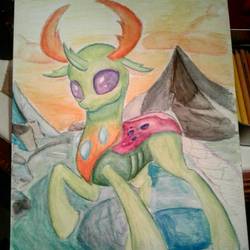Size: 1578x1578 | Tagged: safe, artist:octane-blaze, thorax, changedling, changeling, g4, to where and back again, king thorax, male, solo, traditional art, watercolor painting